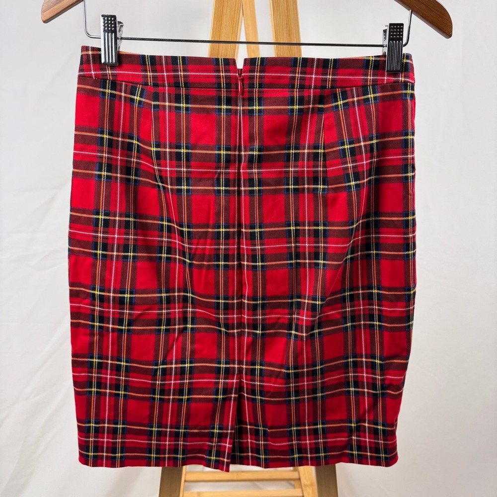 J.Crew Pencil Skirt Women 4P Red Plaid Tartan Cotton Blend Stretch - Picture 2 of 9
